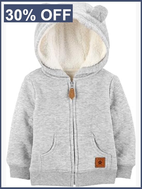 Other - Baby Hooded Quilted Jacket with Sherpa Lining, Bear Ears, Full Zip